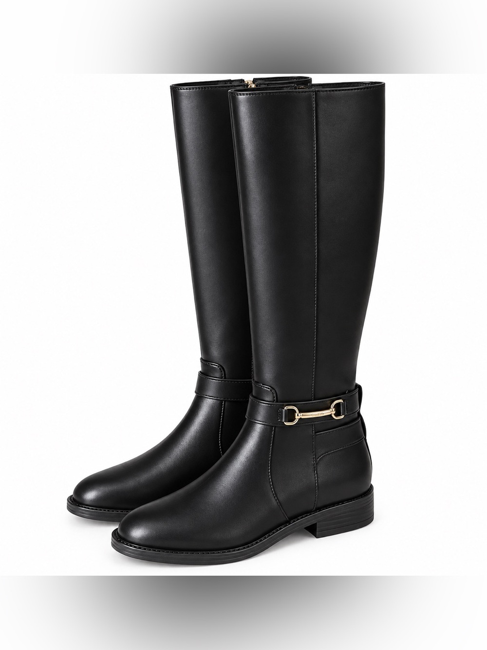 Michael Kors Carson Black Tall Riding flat Boots with Gold Buckle size 8.5